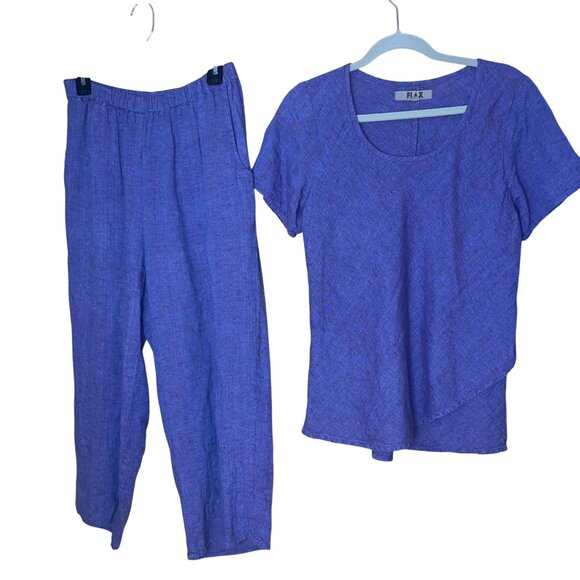 FLAX Womens Pant Set Size M Purple Short Sleeve Layered Simple Casual - Picture 10 of 10